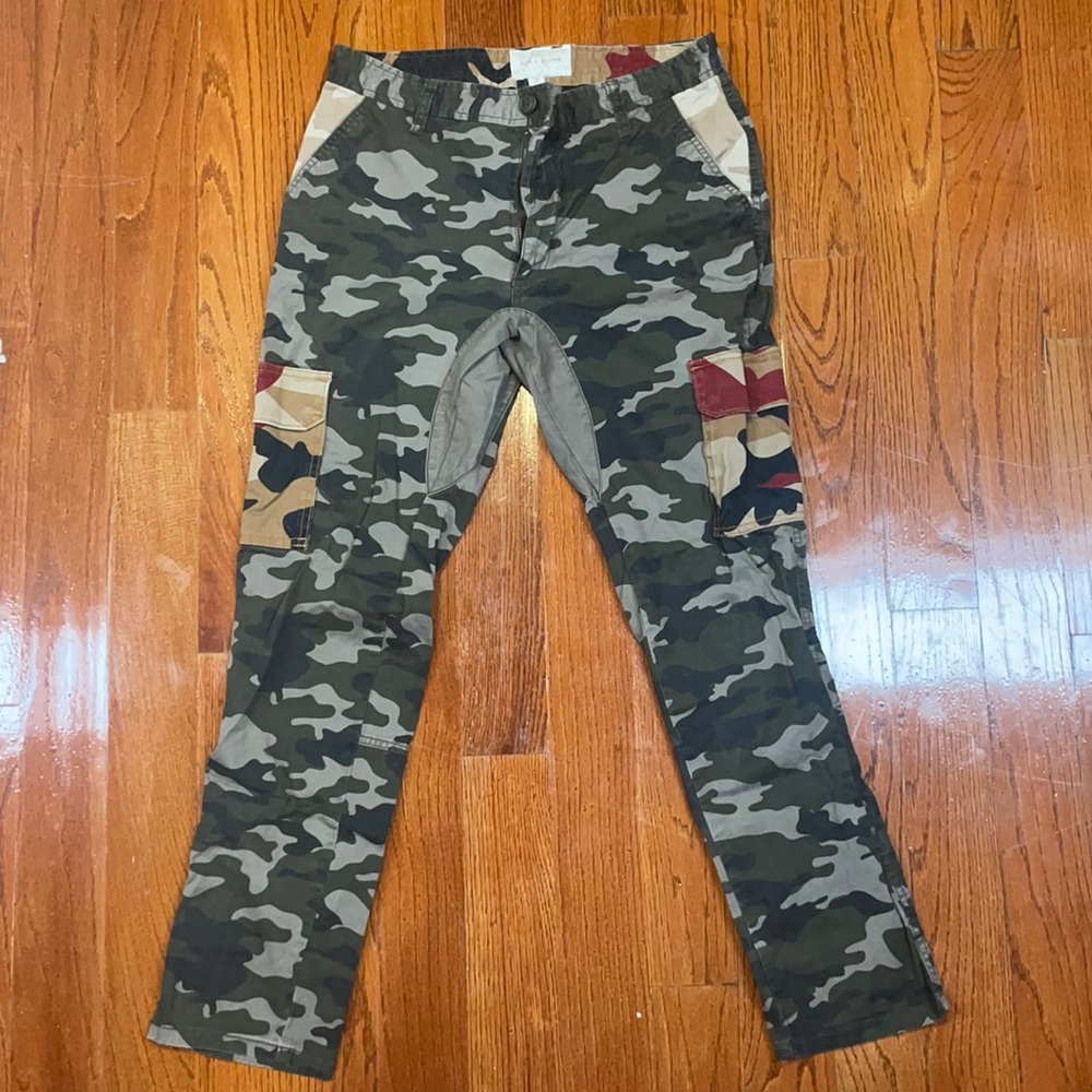 Men sun+stone camouflage multi color stretch cargo straight leg pants 31x30